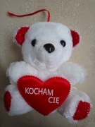 Maskotka - biały MIŚ z serduszkiem i napisem Kocham Cię NOWY