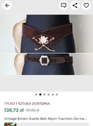 Pasek vintage skóra naturalna zamsz haft kwiat Bawaria  october festiwal