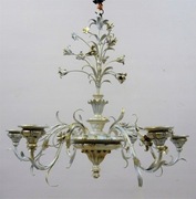 STYLOWY DREWNIANO METALOWY ŚWIECZNIK ŻYRANDOL