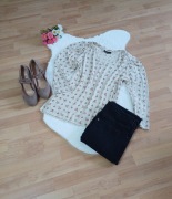 Kremowa bluzka damska KappAhl rozmiar L rękaw 3/4 ze wzorem