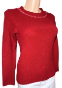 Czerwony Sweter z cekinami na dekolcie S / M / L (36 38 40)