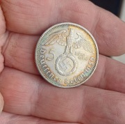 III RZESZA 5MAREK 1936A  HINDENBURG SREBRO-PATYNA