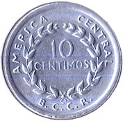KOSTARYKA 10 centimos 1953, KM# 185.1a, AU