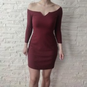 Pull&Bear Sukienka prążkowana Burgund  Rozmiar S