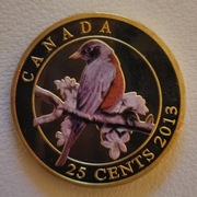 Kanada 25 centów, 2013 Ptaki Kanady - drozd wędrowny /Turdus migratorius/