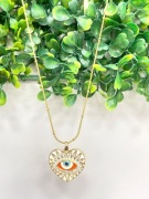 Naszyjnik stal chirurgiczna złoty – serce z okiem proroka (Evil Eye), 