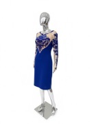 Elegancka krótka sukienka z długim rękawem, chabrowa, 36,