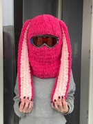 Miękka Zimowa Kominiarka na Kask Narciarski z Uszami Królika