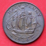Half Penny   1966  r -     Anglia     Żaglowiec   stan !!