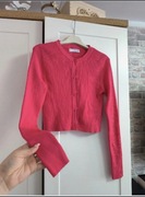 Malinowy kardigan sweter dzianinowy prążek Primark r. XS/ S wiskoza