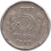 ARGENTYNA 5 peso 1965 KM# 59, VF
