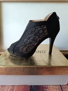 Szpilki czarne r. 40 Zamszowe z Koronką Buty Damskie Na Imprezę Botki 