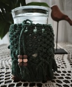 Sweterek, lampion makrama,  otulacz do świecy  zielony