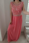 Live2Love koralowa sukienka elegancka na wesele zdobienie maxi L