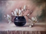 Kwiaty-Magnolia, ręcznie malowany olejny, Lidia Olbrycht