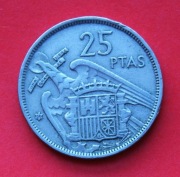 25  Peset    1957 r  -   Hiszpania  / gwiazdka  58 /    stan !!
