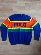 Ralph Lauren Polo kolorowy sweter XL – unisex, retro sport, logo POLO