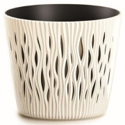 doniczka z wkładem SANDY ROUND - kremowy 12,8xh11cm