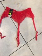 Pas do pończoch czerwony, koronkowy pas