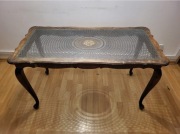 Drewniany stolik kawowy ŁAWA z rafią rafia Chippendale