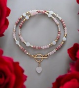 Naszyjnik kamienie naturalne kwarc różowy rodonit hematyt