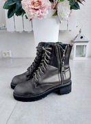 Cassis buty damskie botki trzewiki trapery glany szare grafit perełki 35
