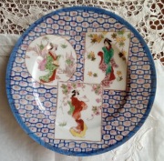 Piękny ręcznie malowany porcelanowy talerz Kutani Japonia koniec XIXw. 