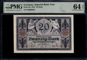 Niemcy. Bank Cesarski 20 marek 1915 PMG 64 EPQ