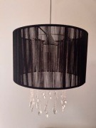 Zestaw lampa wisząca z kinkietami czarna ozdobne kryształki lampka 