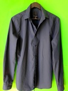 H&M letnia męska bawełniana koszula M 40 slim fit granat easy iron