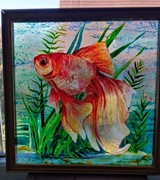 Witraż, malowany na szkle, Ryba-welonka..