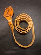 Pasek skórzany retro PRL brąz beż 122 cm