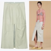 ZARA STUDIO COLLECTION spódnica ze skóry i jedwabiu, jasnozielona, XS/S