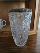 Kryształowy wazon z platerowanym okuciem. Sygnowany WWS, pięknie zdobiony