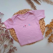 Bluzka koszulka 80 różowa tshirt krótki rękaw kwiatki bawełna