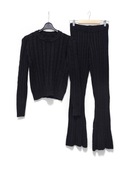Komplet Dzianinowy Dopasowany Elastyczny Sweter Spodnie Czarny |R. XS