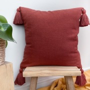 Poszewka na poduszkę bordo boho len frędzle 45x45