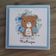 Personizowana kartka na roczek i chrzest z misiem
