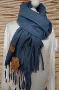 Piękny szal boho dredy 50%kaszmir50% wełna Cashmere 200x66  jeans blue 