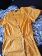 SUKIENKA DAMSKA r. 40 żółta kopertowa guziki krótki rękaw ESMARA BAWEŁNIANA