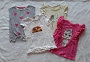 Zestaw 4 szt. letnich koszulek r. 116/122/128
