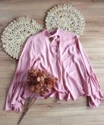 jasnoróżowa pudrowa pudrowy róż bluzka koszula z długim rękawem 44XXL