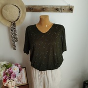 Bluzka damska Ktexco, khaki z niebieskimi wstawkami, rozm. M