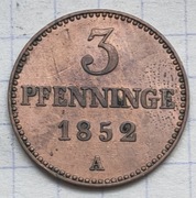 #2949 Niemcy  Meklemburgia-Schwerin 3 fenigi 1852 A UNC 