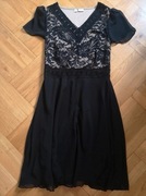 Sukienka na ostatki sylwester czarna Bon prix beżowa z koronką S 36 24 hm 