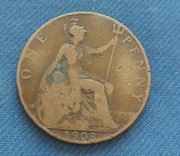 Moneta, Wielka Brytania, 1 pens one penny 1908