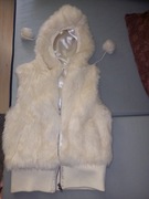 Biała kamizelka, kaptur, futerko, 9-11 lat