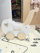 Drewniany wózek/pchacz dla lalek