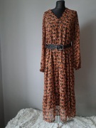 ICHI Piękna sukienka maxi w konie S/36 czarna brązowa