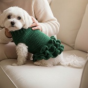 Zielony sweterek dla małego psa lub kotka z falbankami 
